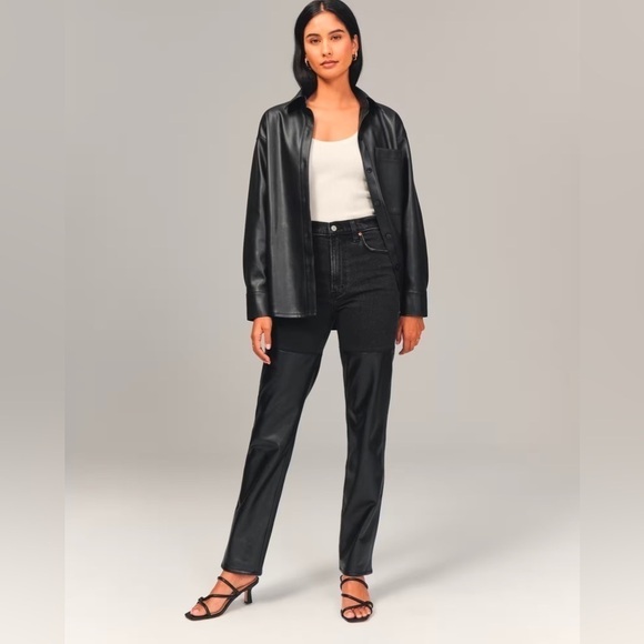 Abercrombie & Fitch Mixed Fabric Ultra High Rise 90s Straight Jean, Size 34/18 - Picture 2 of 12